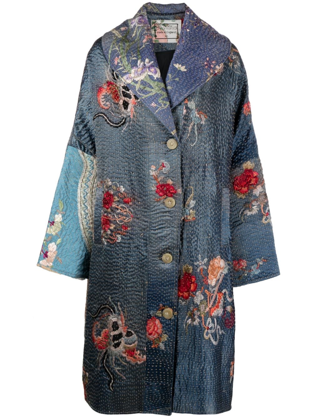 By Walid Embroidered Single-breasted Silk Coat In 蓝色