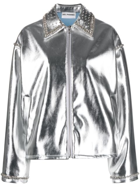 DES PHEMMES crystal-embellished faux leather jacket