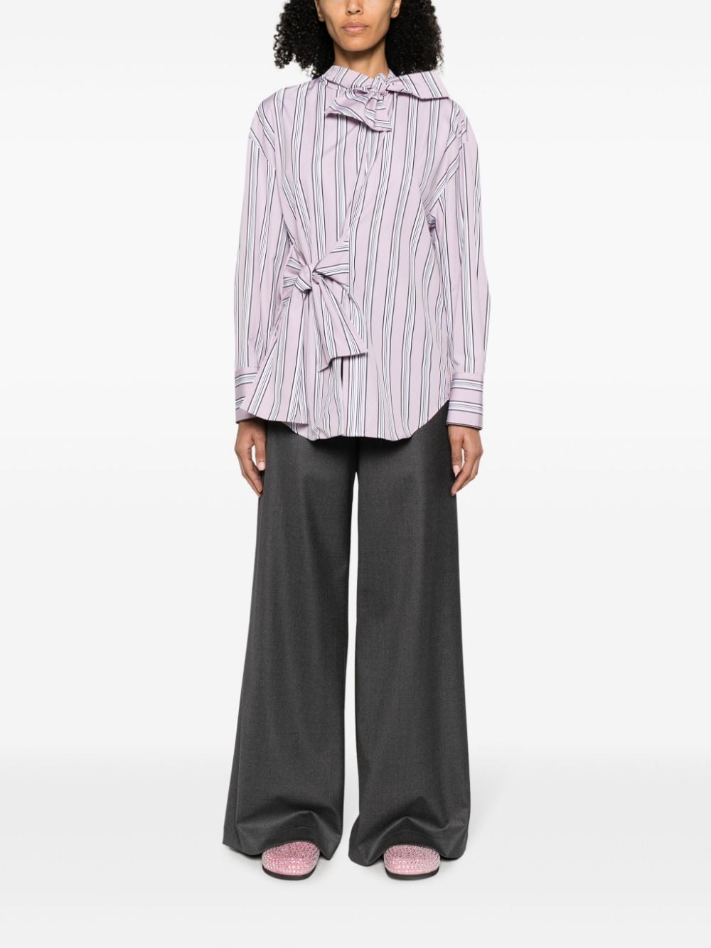 Shop Msgm High-waist Wide-leg Trousers In Grey