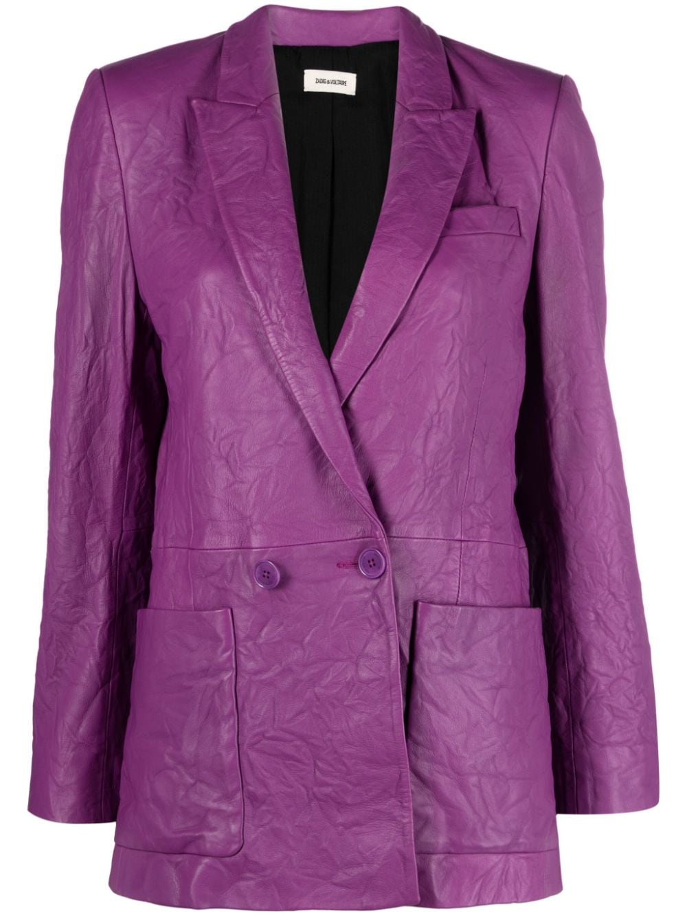 Shop Zadig & Voltaire Visco Crinkled Leather Blazer In Purple
