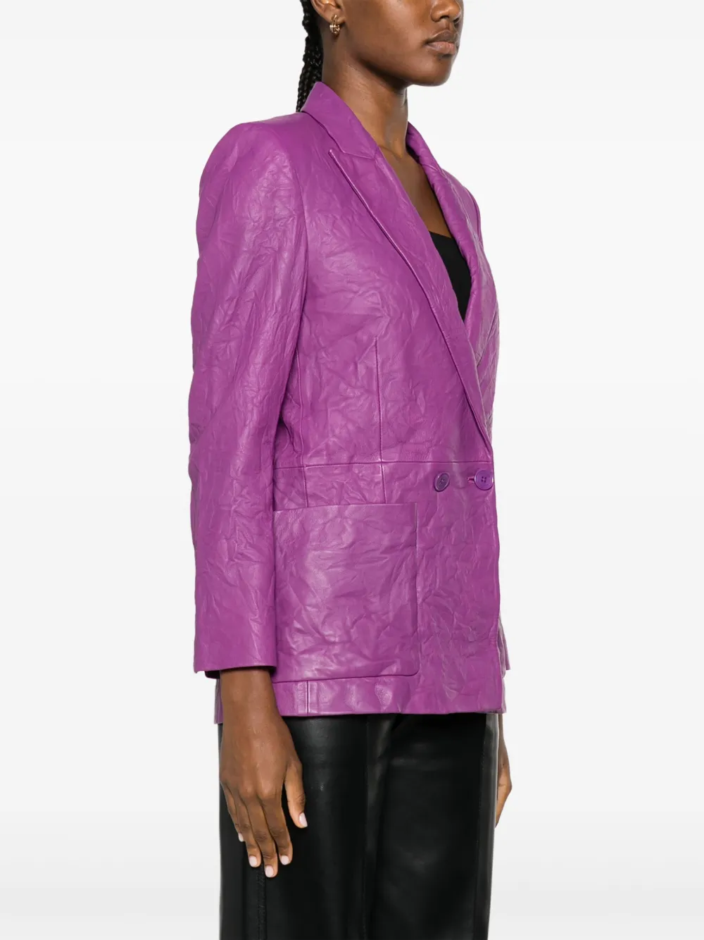 Zadig & Voltaire Visko Crushed Leather Double Breasted Jacket In Purple