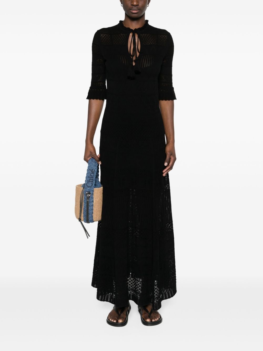 Shop Zadig & Voltaire Memphis Pointelle-knit Maxi Dress In Black