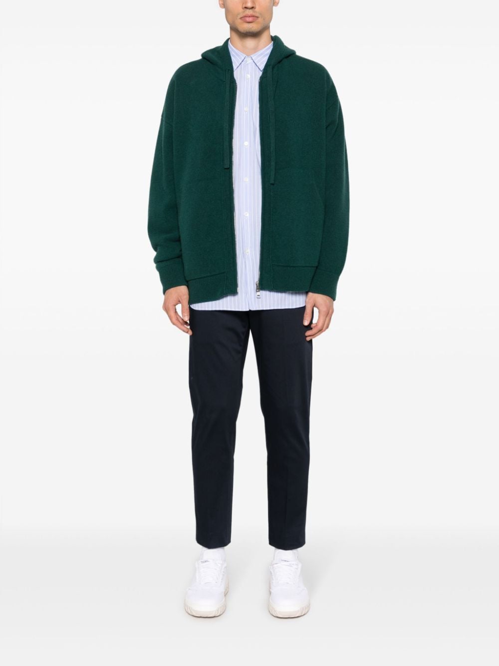 Roberto Collina fine-knit drawstring hoodie - Groen