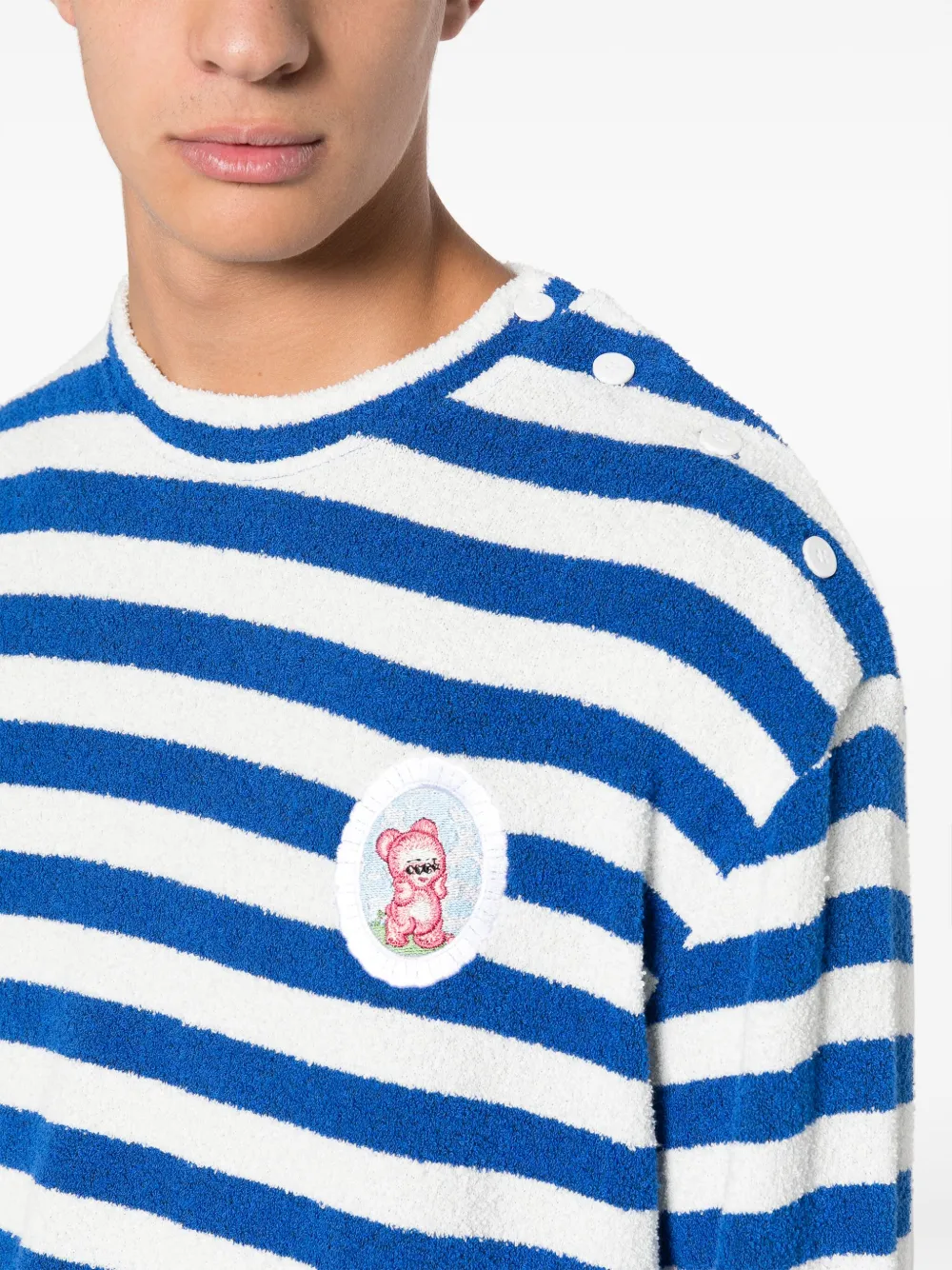 Shop Charles Jeffrey Loverboy Envelope Neck Striped Sweatshirt In Blue