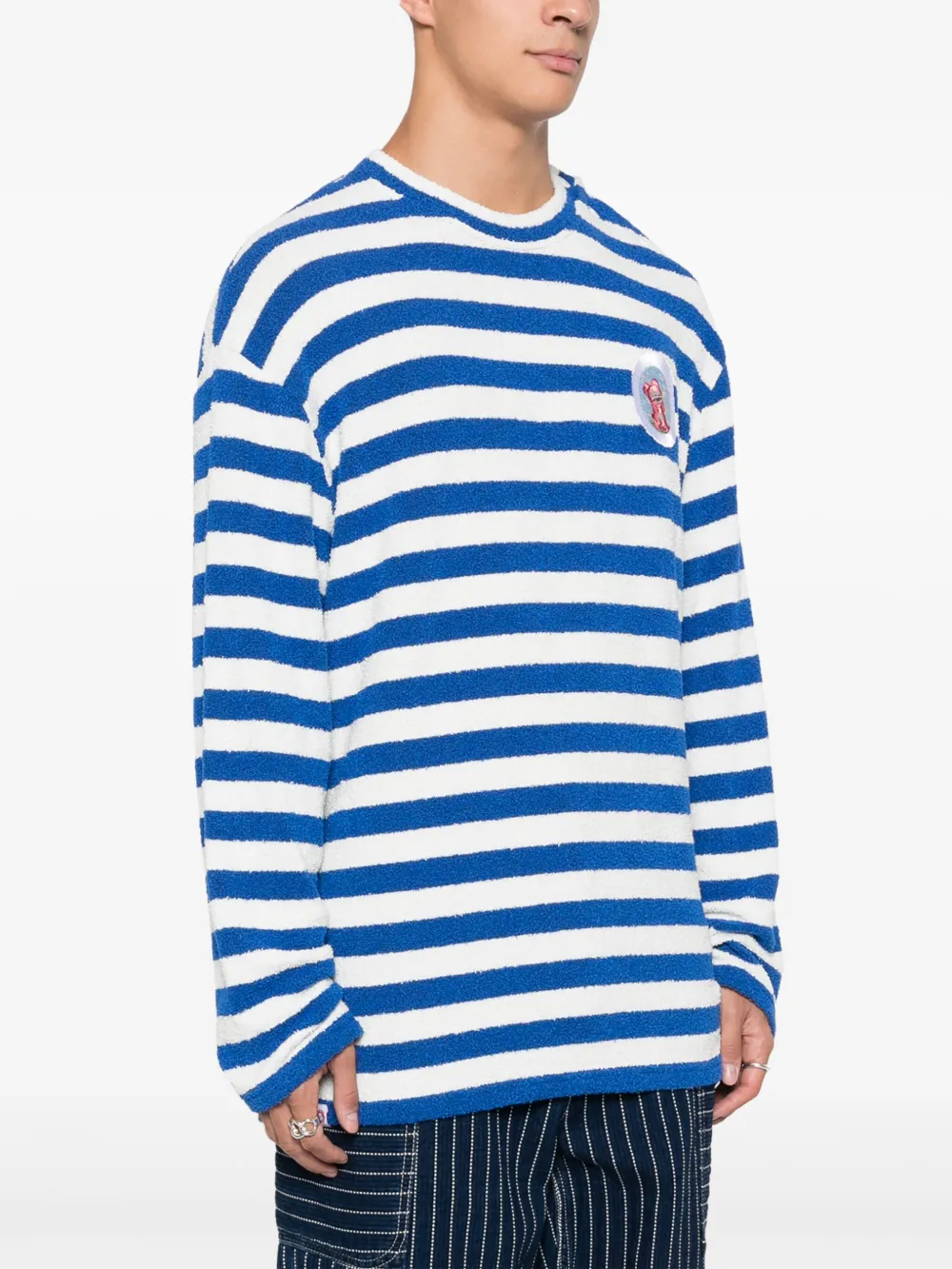 Shop Charles Jeffrey Loverboy Envelope Neck Striped Sweatshirt In Blue