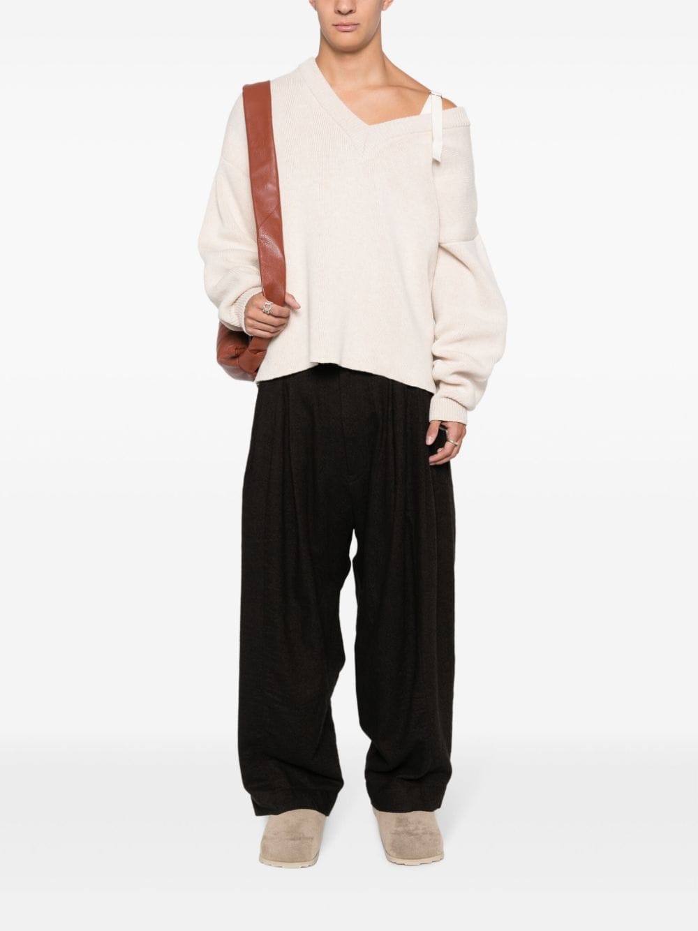 Shop Ziggy Chen Pleated Virgin Wool Drop-crotch Trousers In Brown