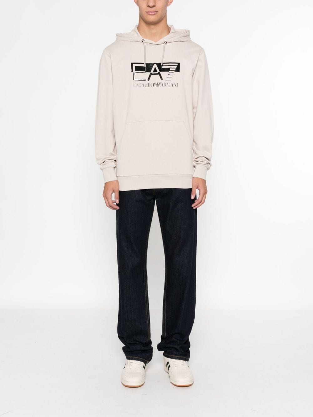 Ea7 Emporio Armani logo-print cotton hoodie - Beige