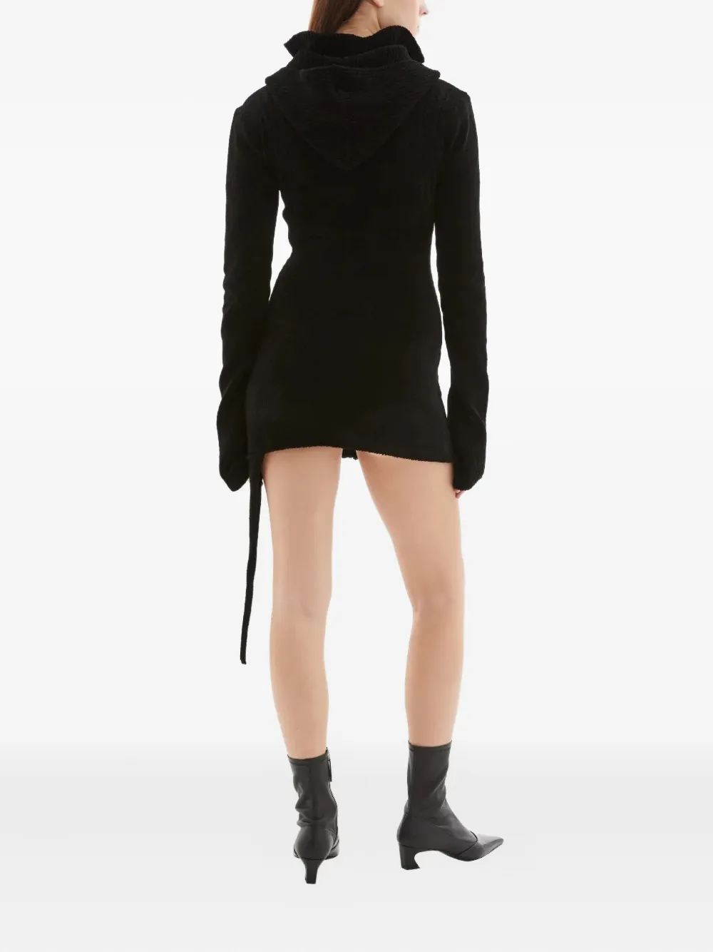Ottolinger Hooded Zip-front Mini Dress In Black