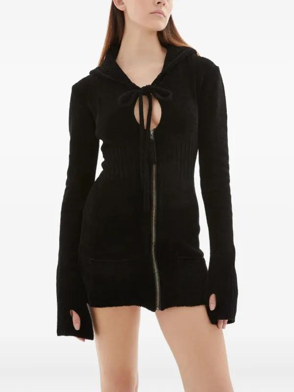 black zip front mini dress Black Front Zip Denim Mini Dress