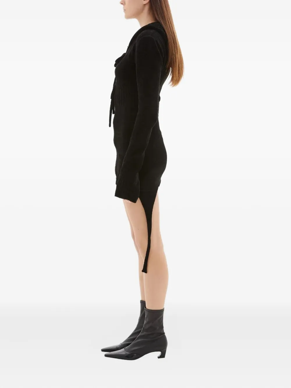 Ottolinger Hooded Zip-front Mini Dress In Black