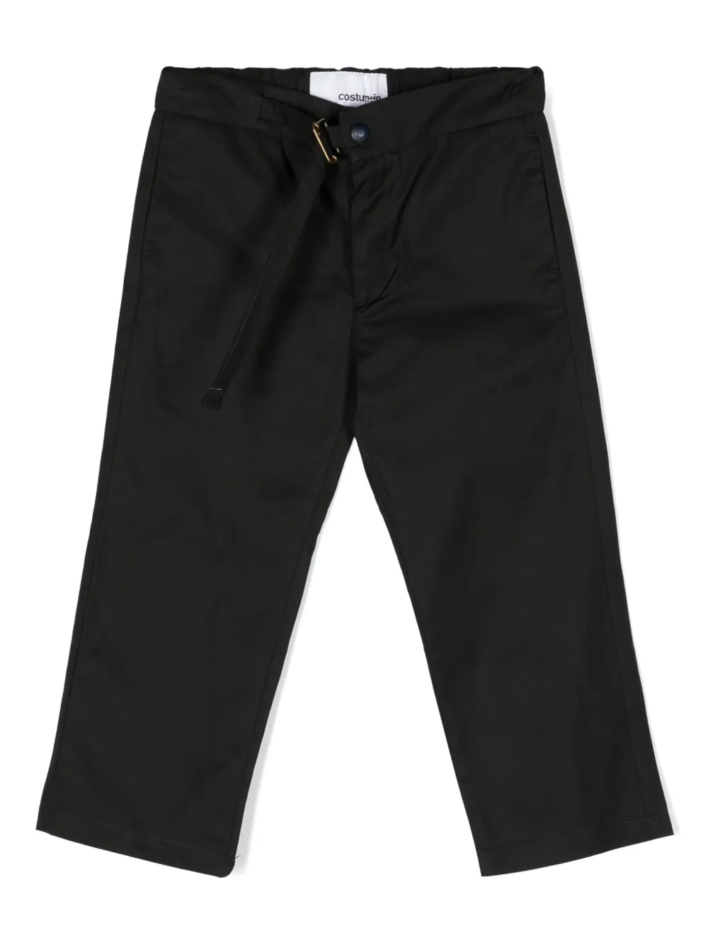 Costumein Kids' Belted Cotton Trousers In Black