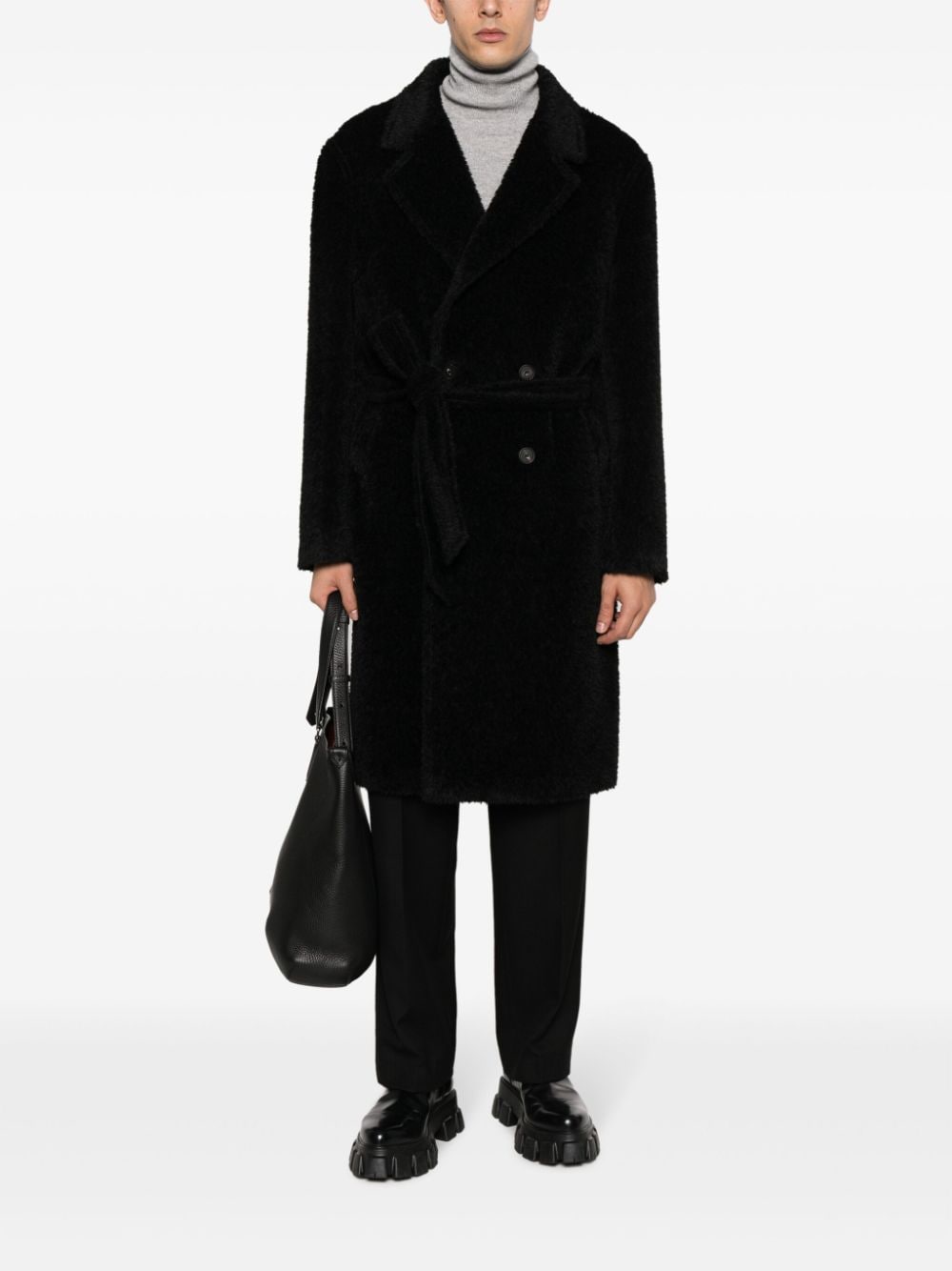 Tagliatore felted belted double-breasted coat - Zwart