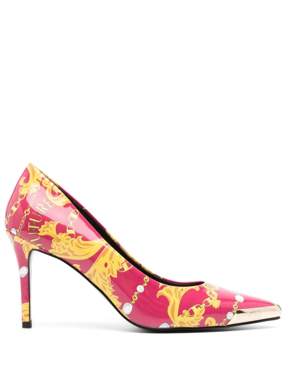 Versace Jeans Couture 90mm Chain Couture-print Pumps In Pink