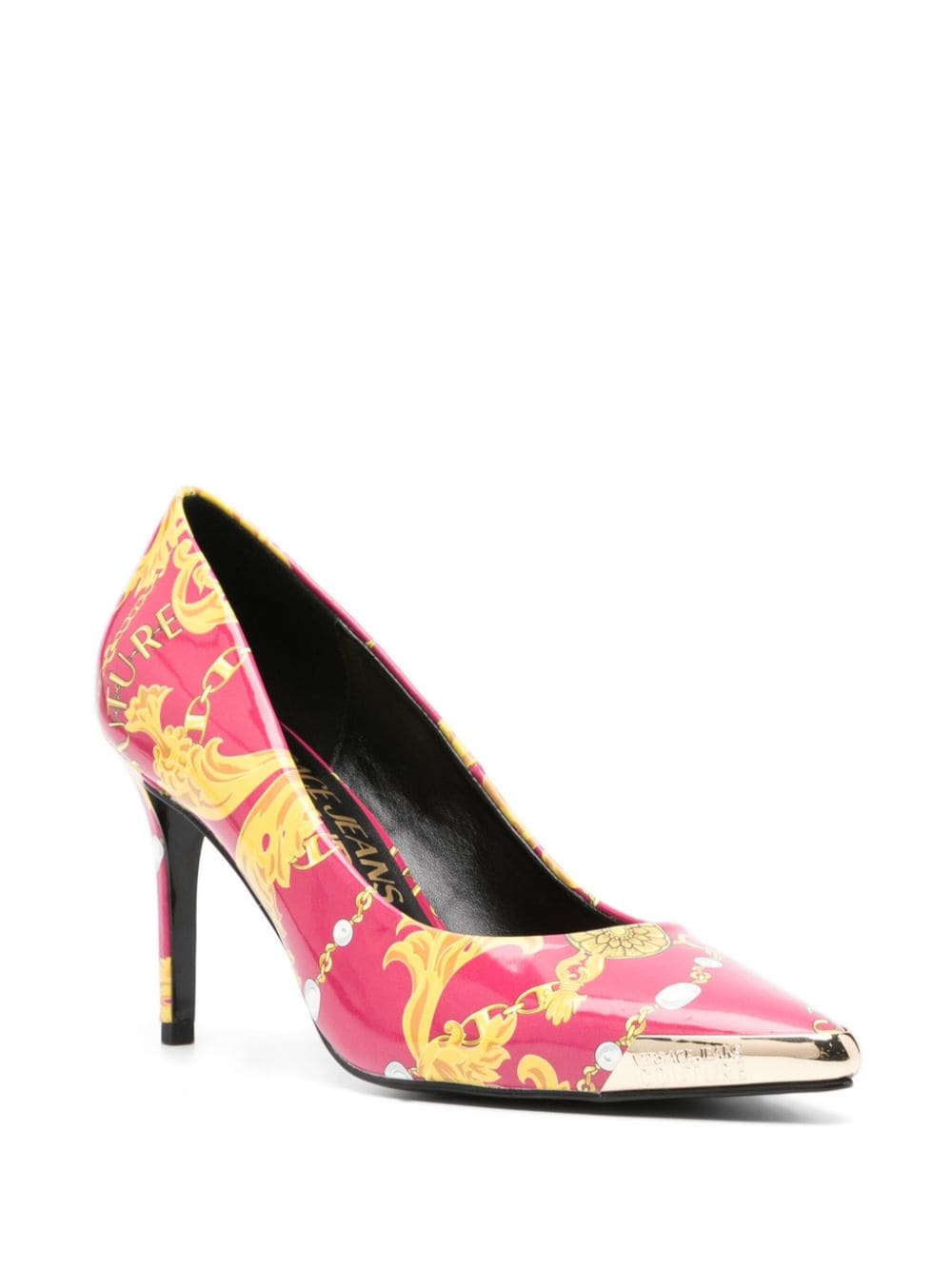 Shop Versace Jeans Couture 90mm Chain Couture-print Pumps In Pink