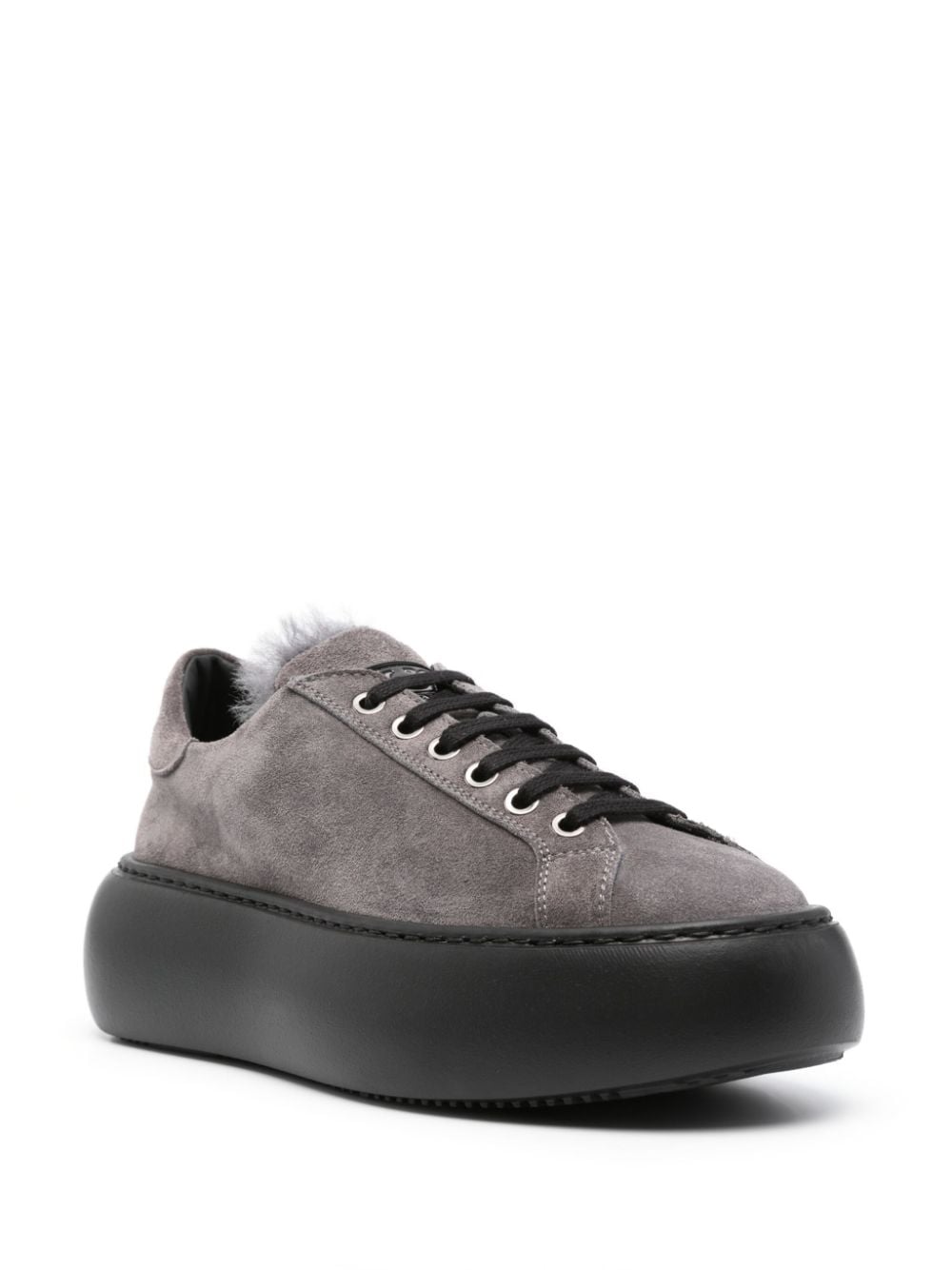 Shop Casadei Flatform Suede Sneakers In Grey