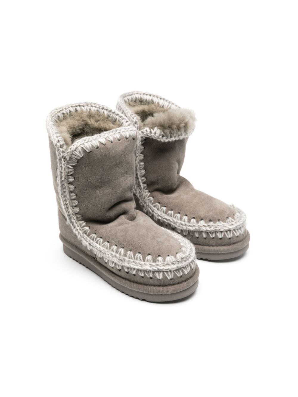 Mou Kids Eskimo whipstitched leather boots Grey