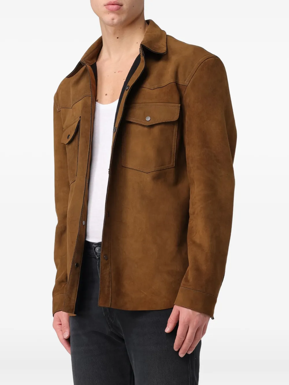 Salvatore Santoro Suède overhemd met dubbele zak - Bruin