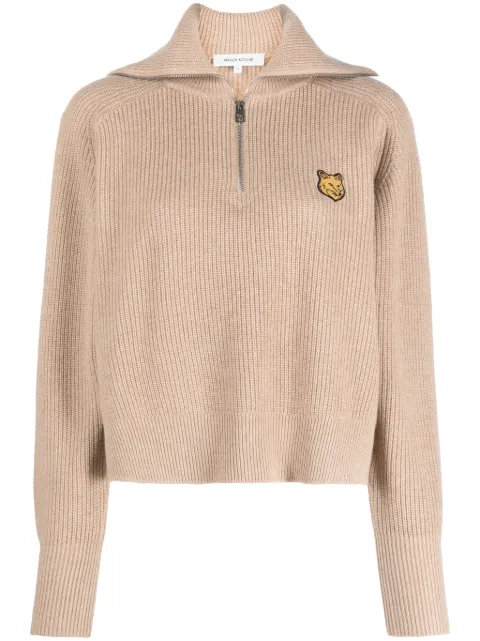 Maison Kitsuné Fox-patch ribbed-knit jumper