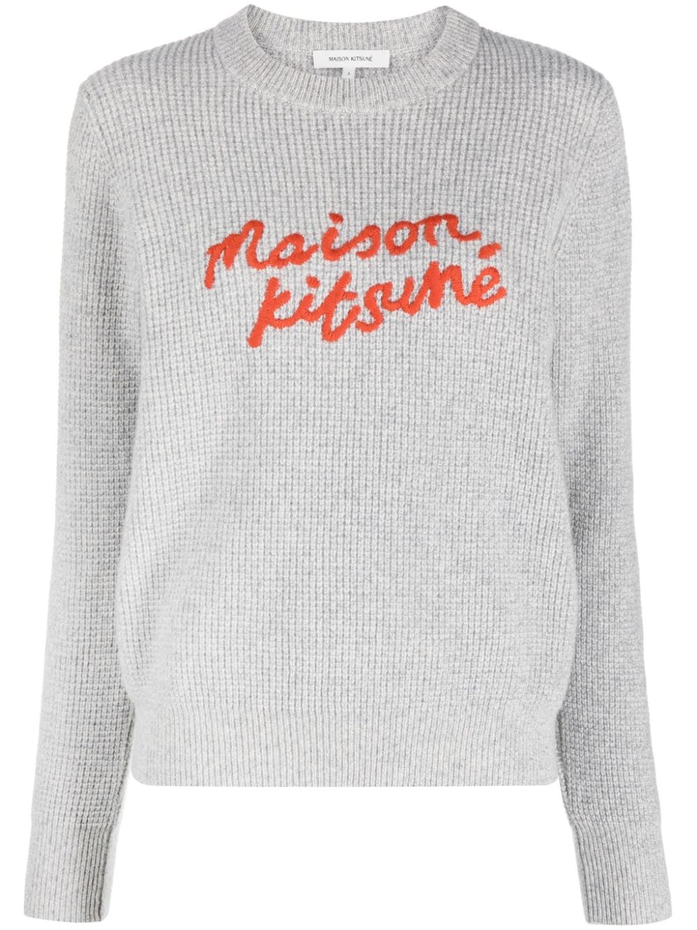 Shop Maison Kitsuné Logo-embroidered Waffle-knit Jumper In Grey