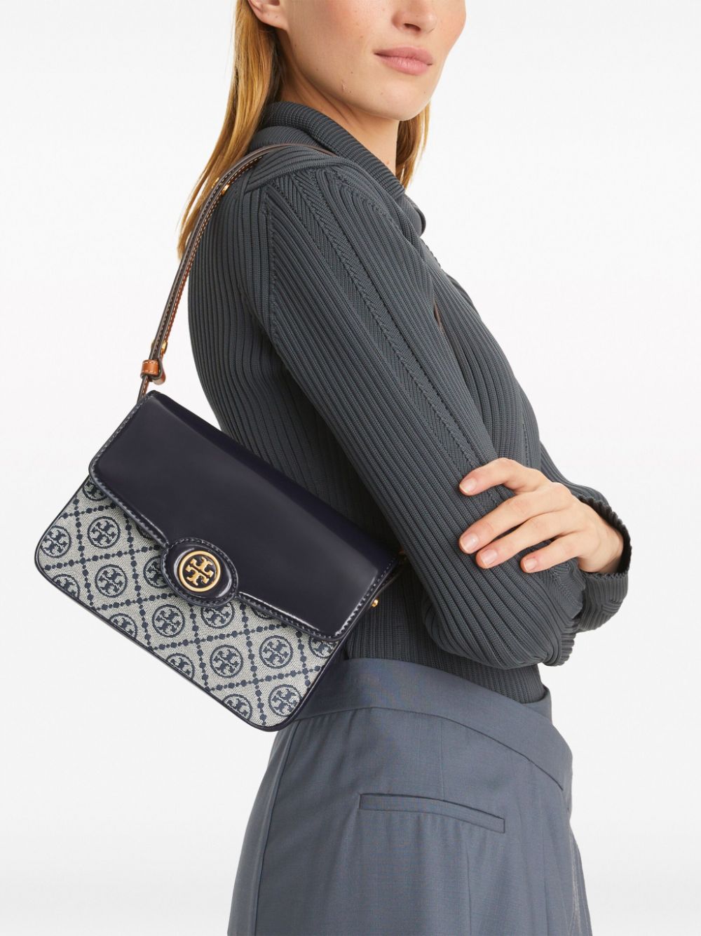 Tory Burch Robinson monogram-pattern shoulder bag - Blauw