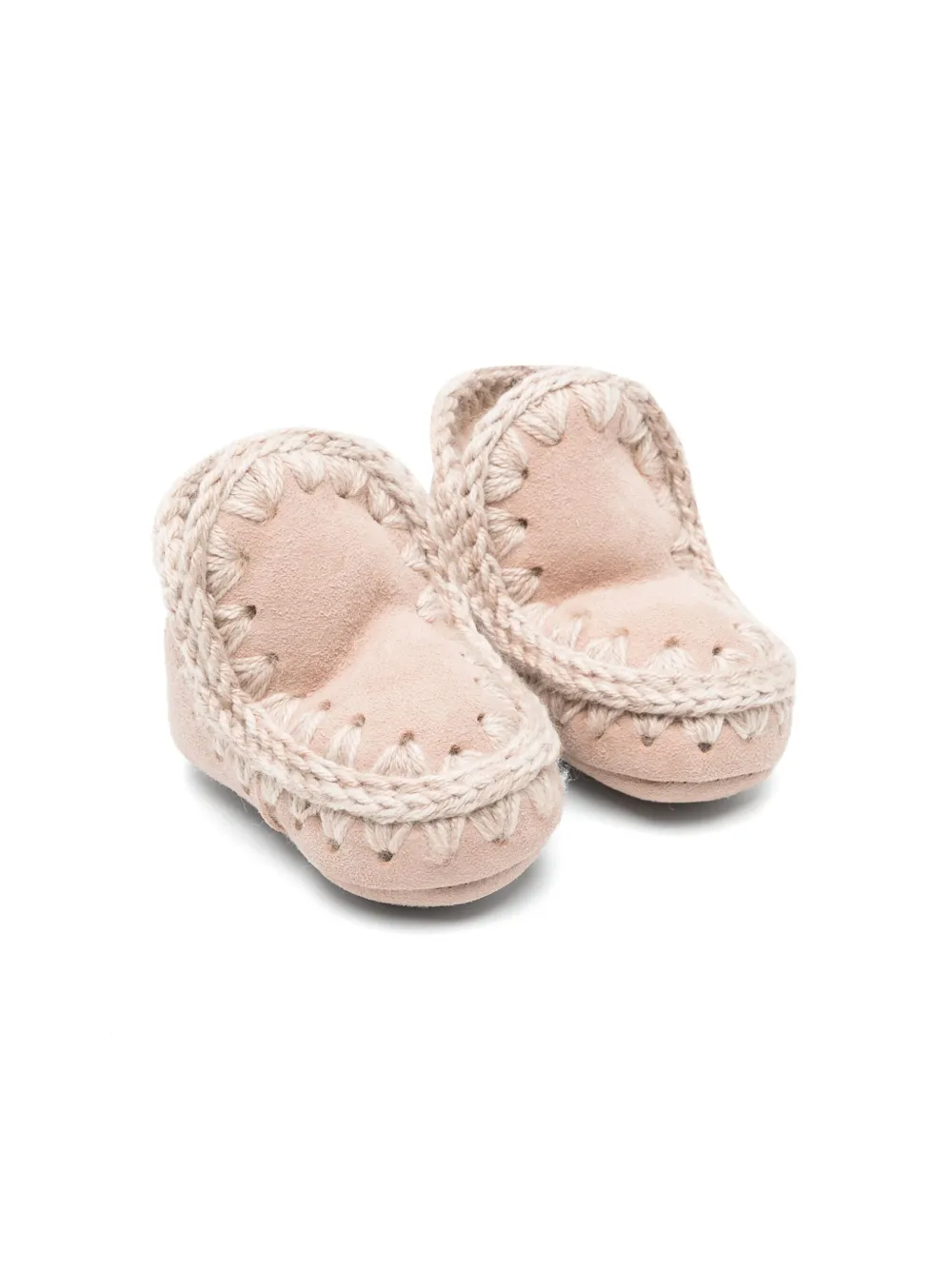 Mou Kids crochet-trim leather boots ROBE ROSE BEIGE