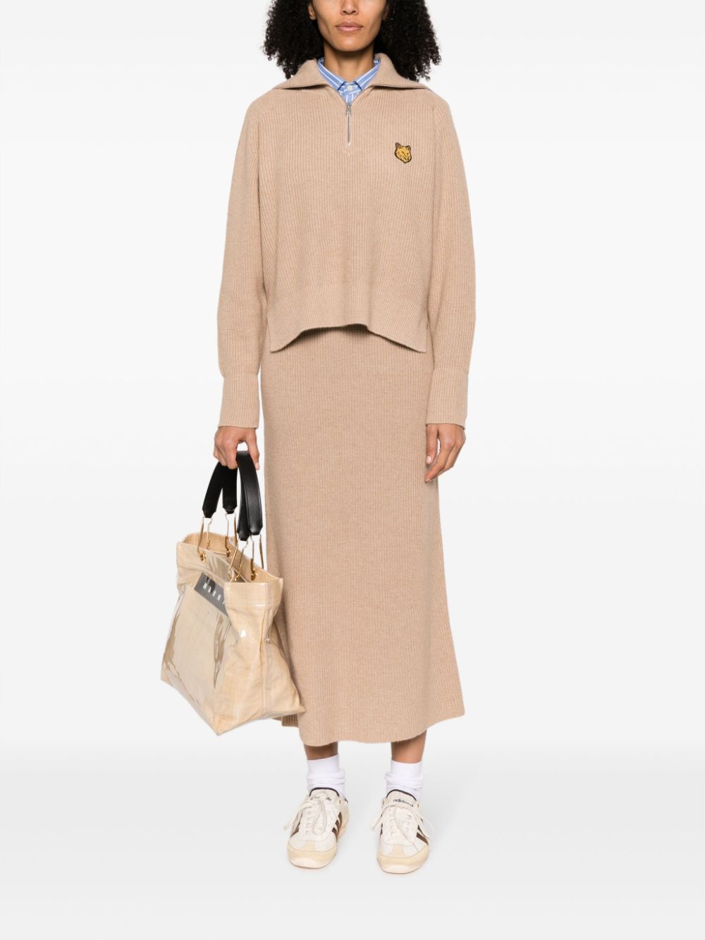 Maison Kitsuné Geribbelde rok Beige