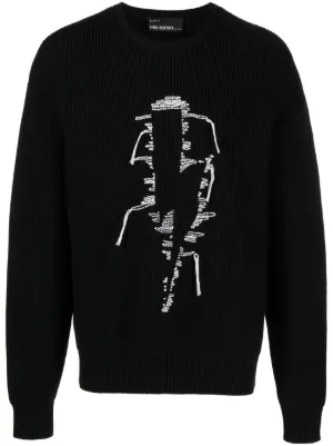 Prada Logo Intarsia wool-cashmere Sweater | Black | FARFETCH IN