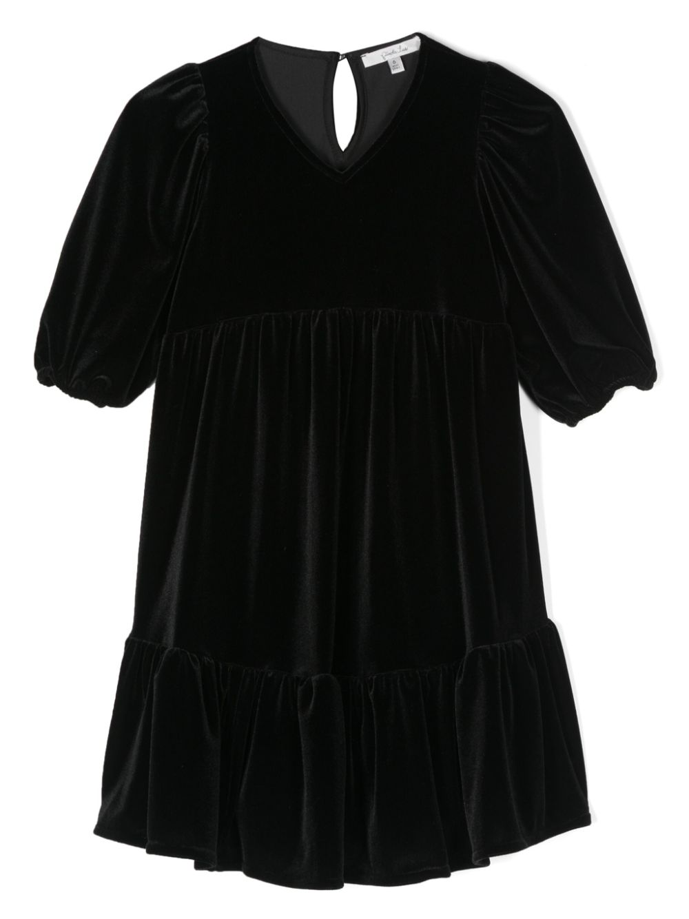 Piccola Ludo Kids' V-neck Velvet Dress In Black