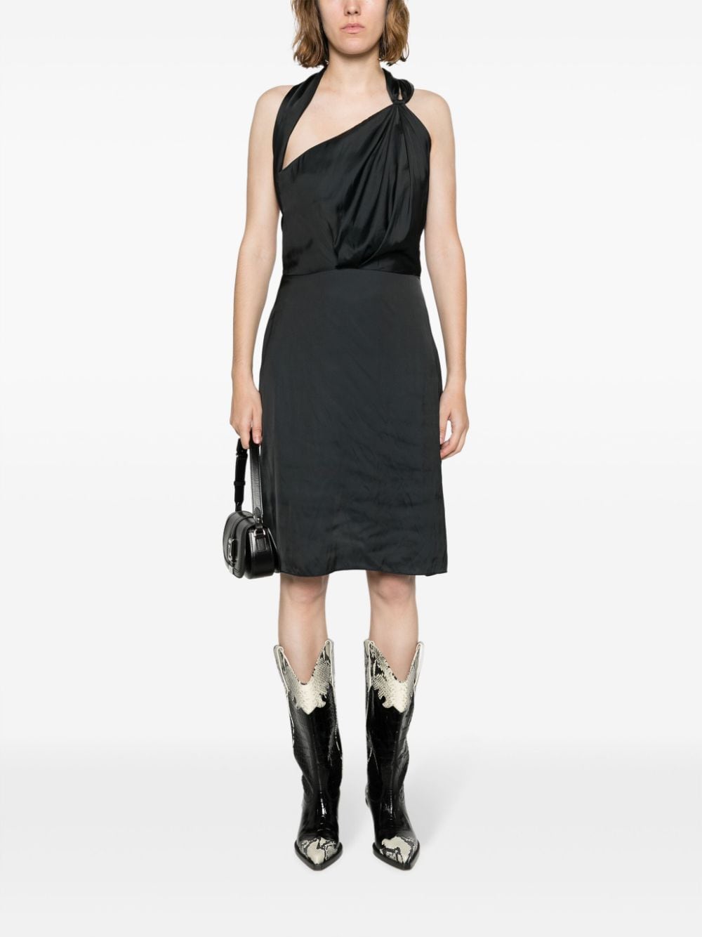 Shop Zadig & Voltaire Razal Pleat-detail Satin Midi Dress In Black