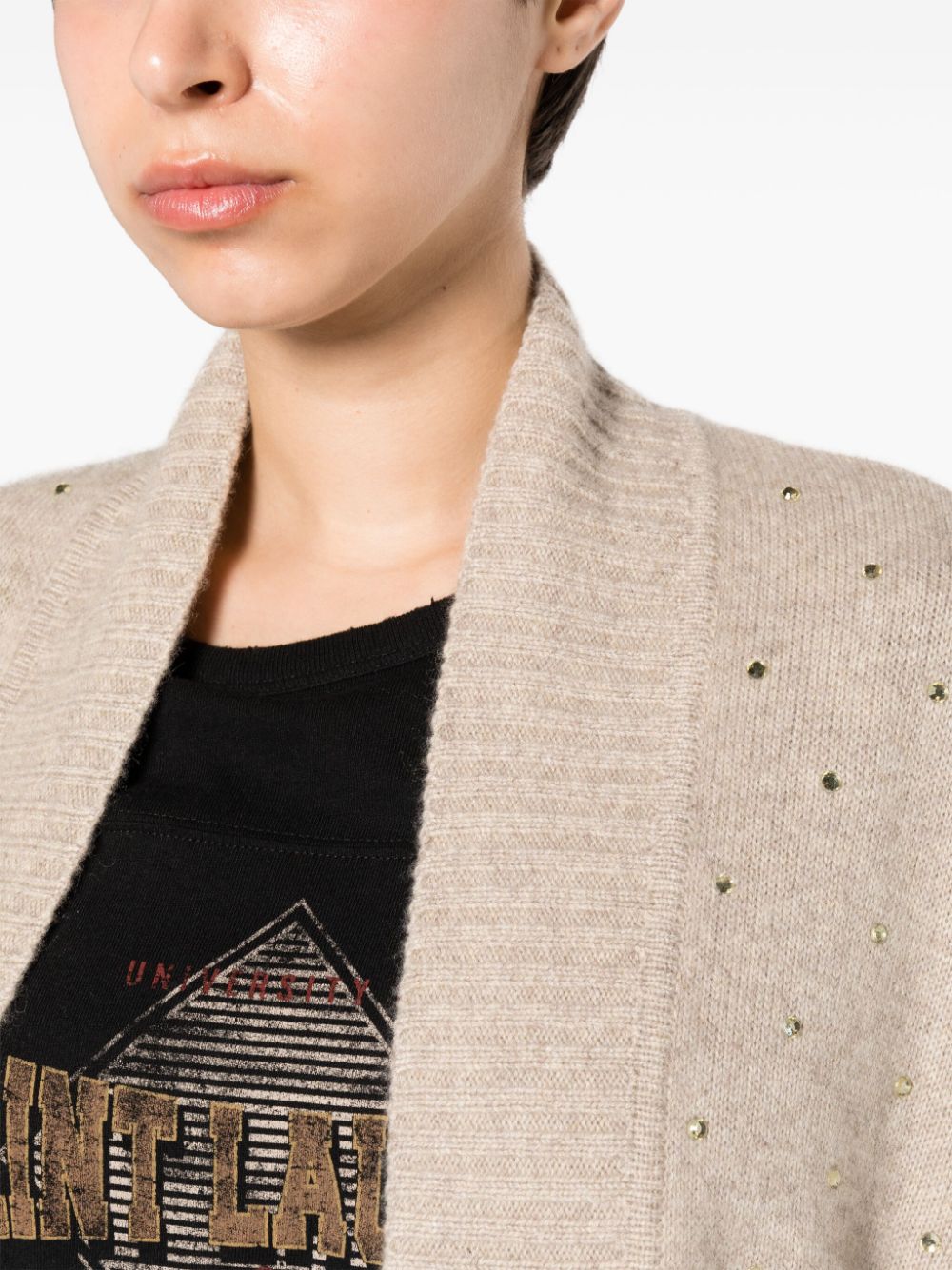Shop Zadig & Voltaire Indiany Rhinestoned Cashmere Cardi-coat In Neutrals