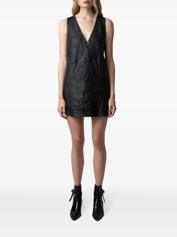 chinese dress ladies the Leather V-Neck Mini Shift Dress