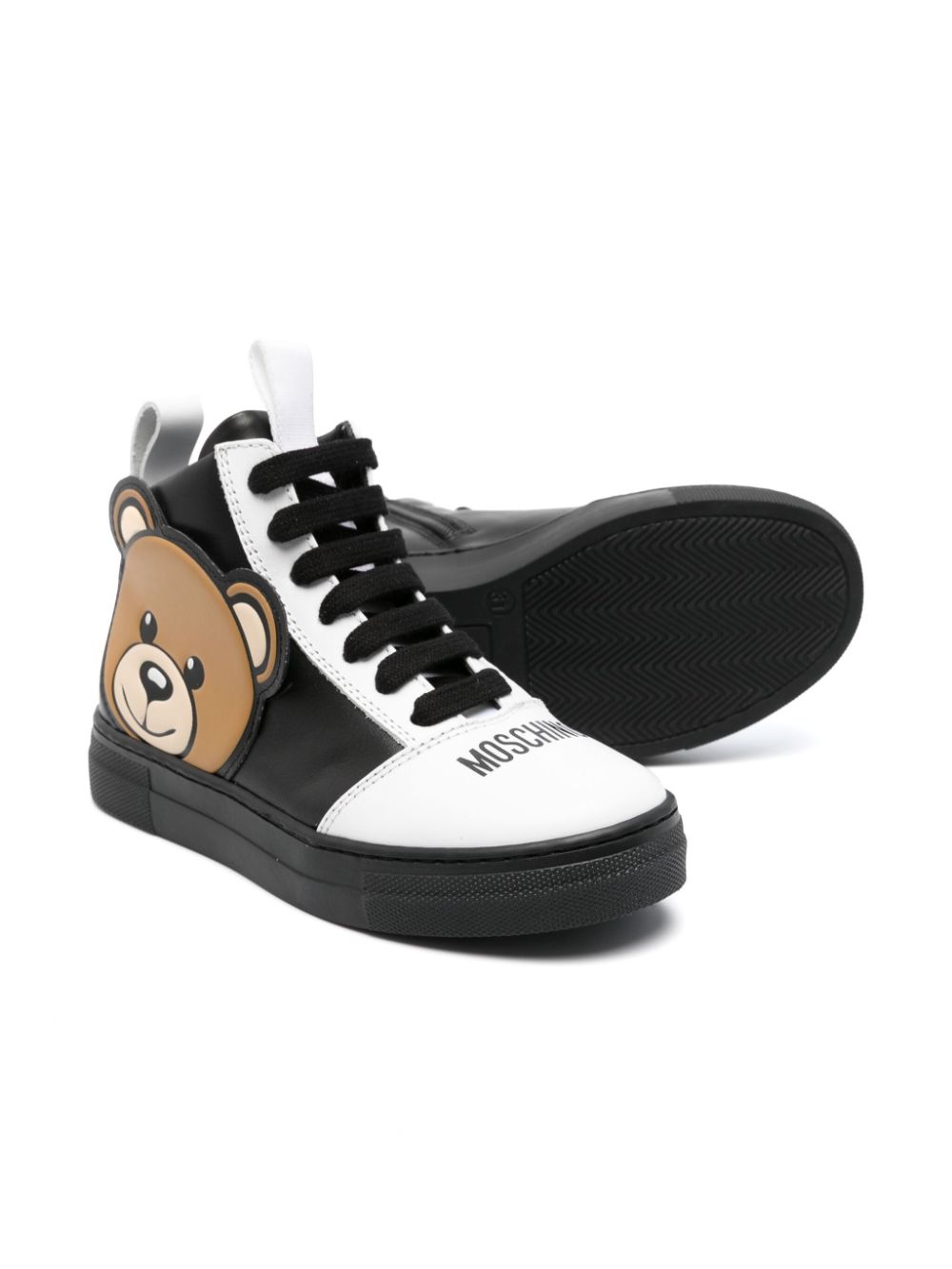 Moschino Kids teddy-bear panelled leather sneakers - Zwart