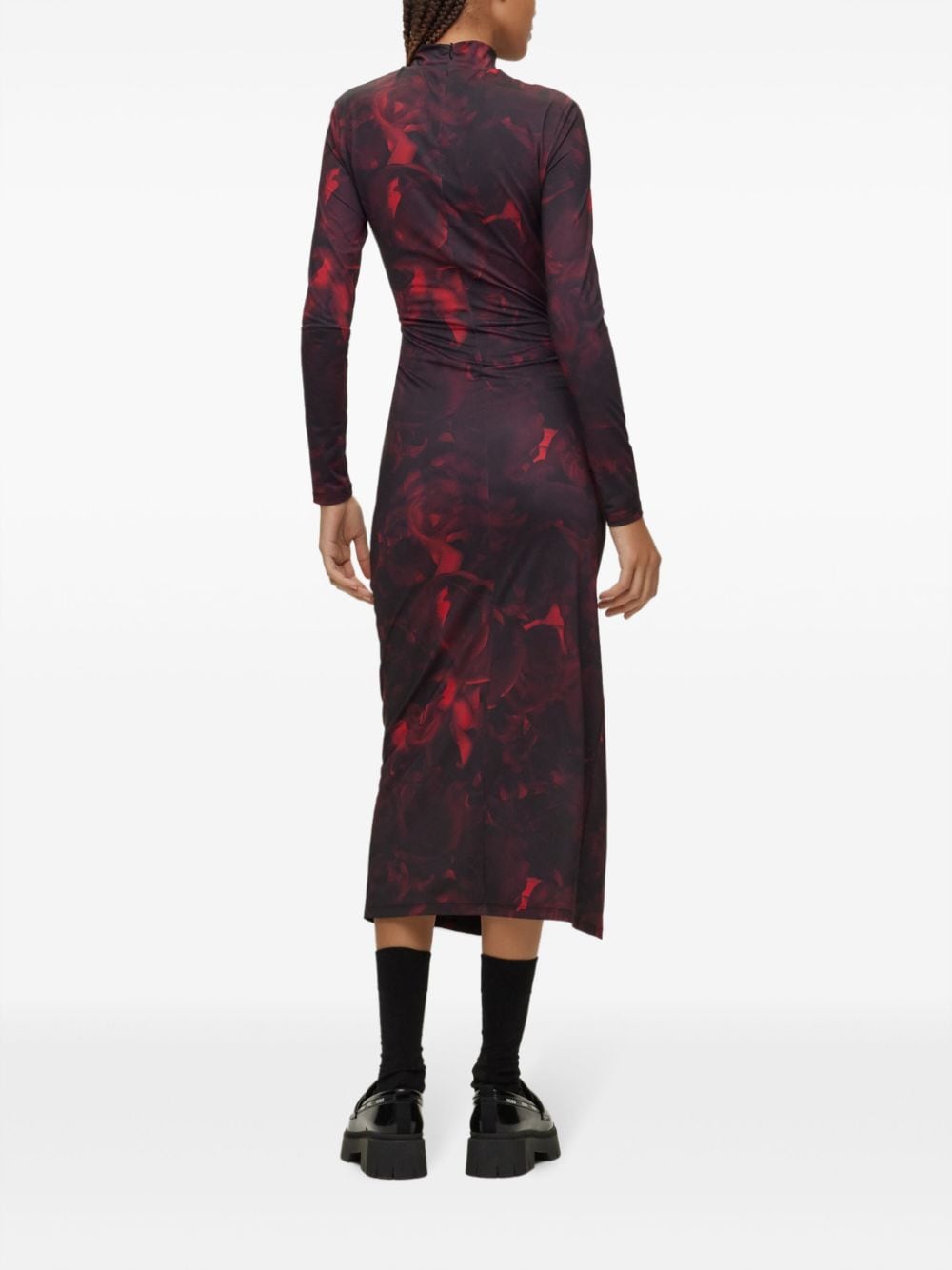 Shop Hugo Neuria Graphic-print Midi Dress In Rot