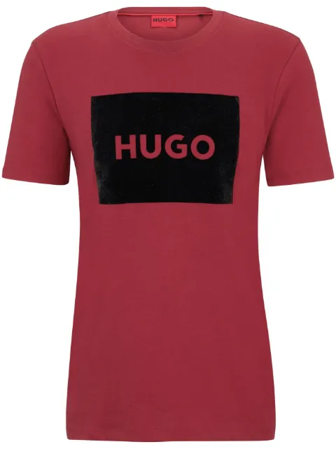 HUGO Camiseta com logo flocado metálico