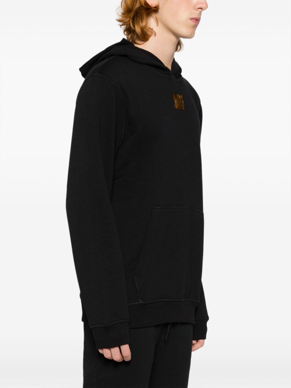 Shop Hugo Flocked-logo Cotton Hoodie In Schwarz