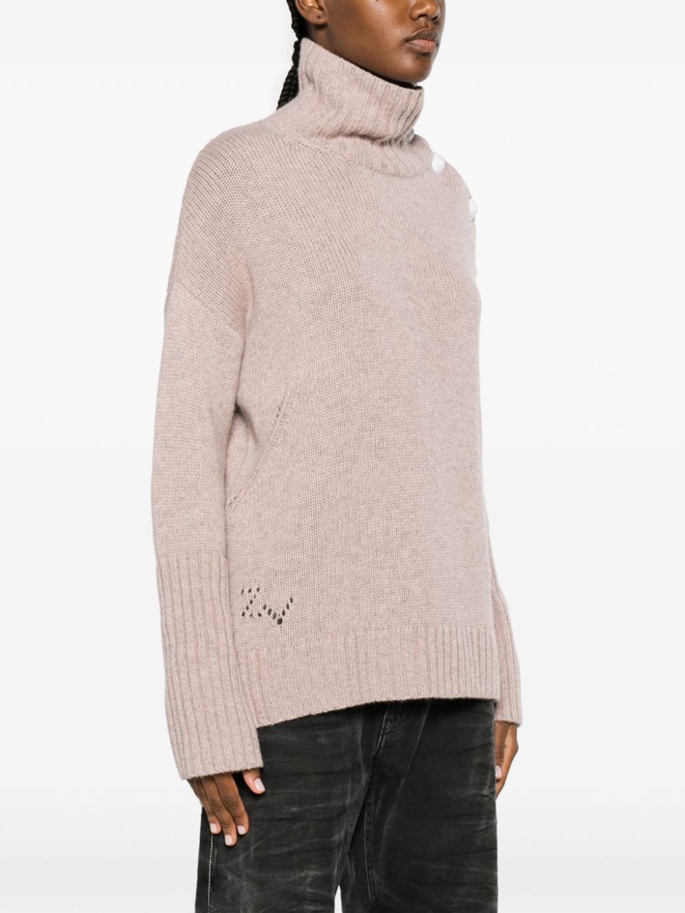 Shop Zadig & Voltaire Alma Pointelle-logo Cashmere Jumper In Pink