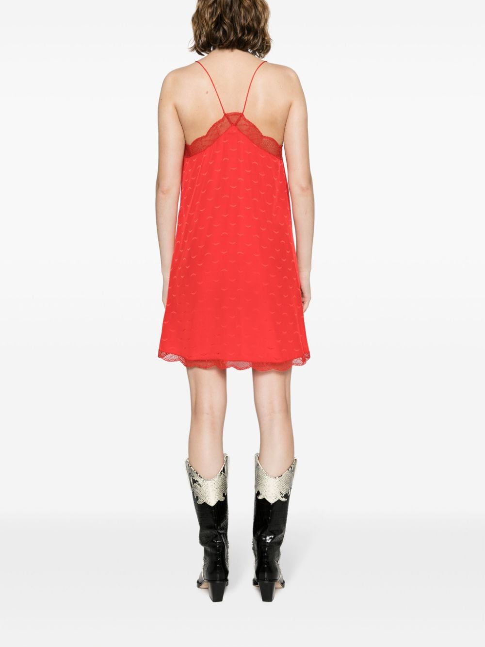 Shop Zadig & Voltaire Christy Jac Wings-motif Lace-trim Silk Dress In Red