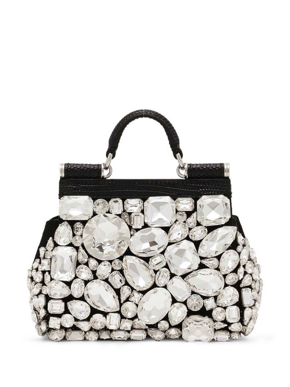 Shop Dolce & Gabbana Mini Sicily Crystal-embellished Tote Bag In Black