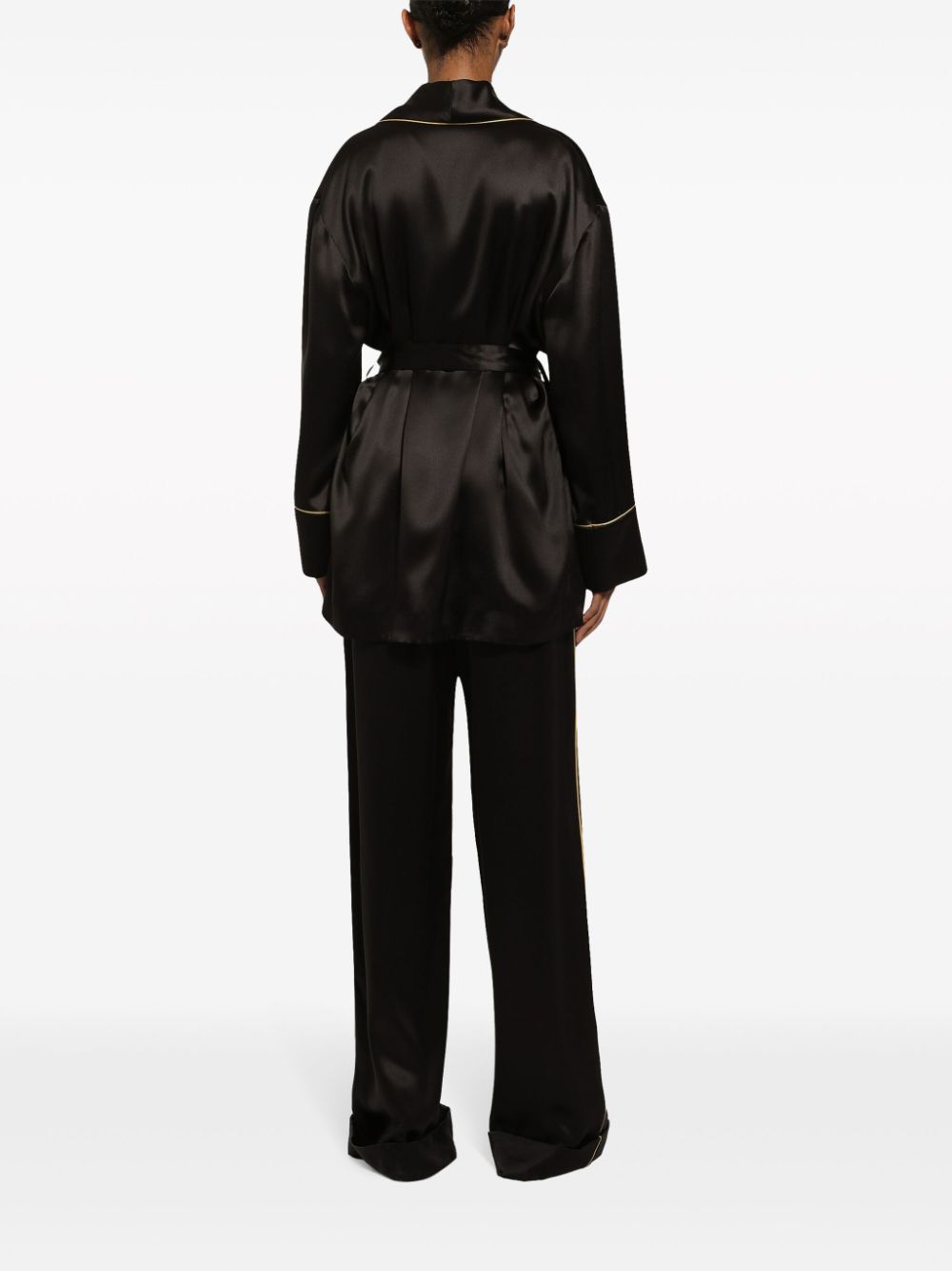 Shop Dolce & Gabbana Belted Silk Blazer In Black