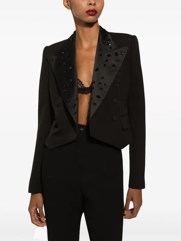 【VIP価格】DOLCE & GABBANA Black Crystal Blazer Dolce & Gabbana crystal-embellished Cropped Blazer | Black
