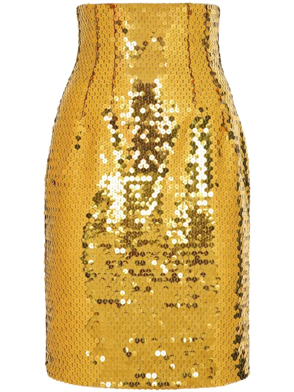 Dolce & Gabbana スパンコール ローズ スカート イエロー Dolce & Gabbana Sequined midi circle skirt with yellow rose
