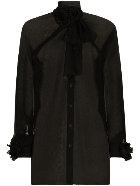 Dolce & Gabbana camisa con aplique floral y diseño transparente