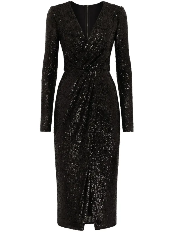 black silk v neck dress Spotlight Shine Sequin Wrap Dress in Black – Impressions Online Boutique