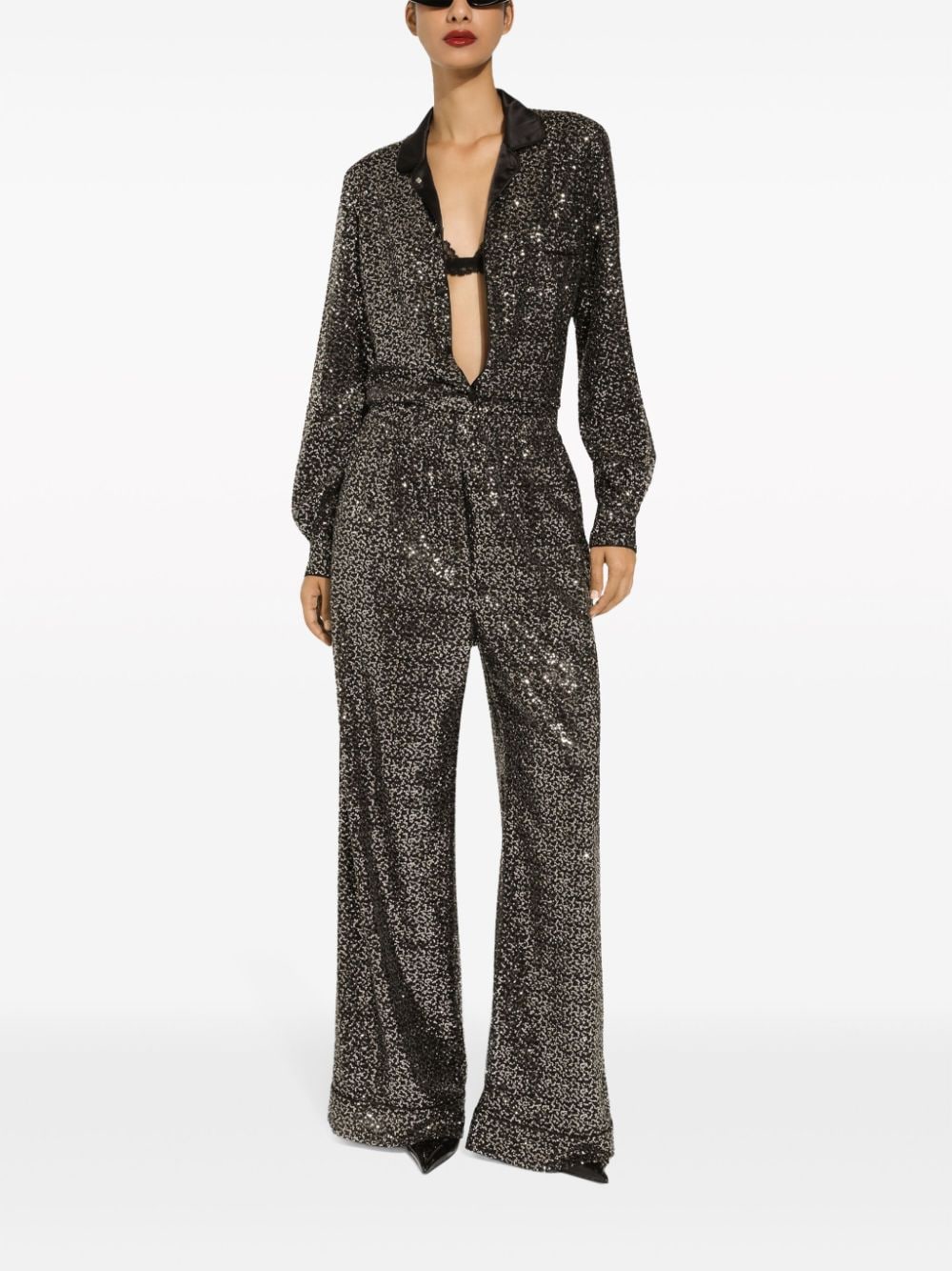 Shop Dolce & Gabbana Sequinned Wide-leg Trousers In Black