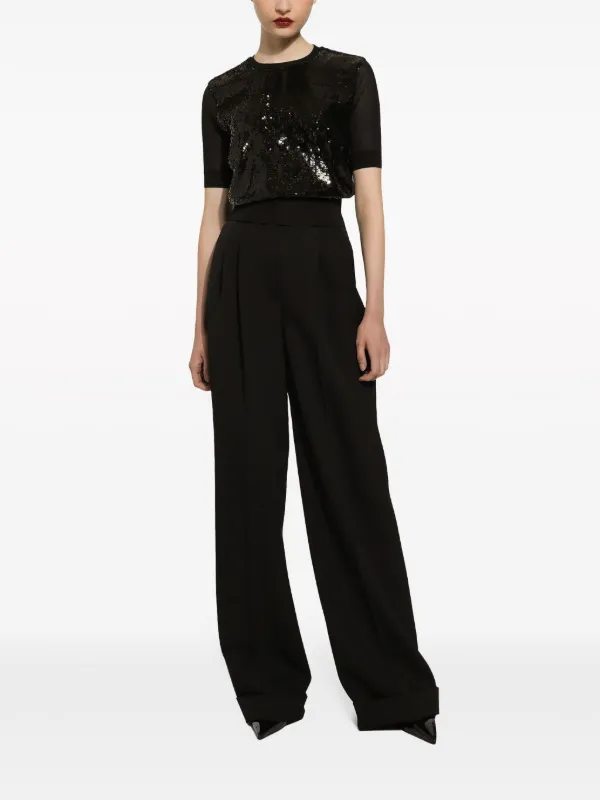 国内発 DOLCE & GABBANA ブラックウールワイドレッグパンツ Dolce & Gabbana ワイドパンツ | ブラック | FARFETCH JP