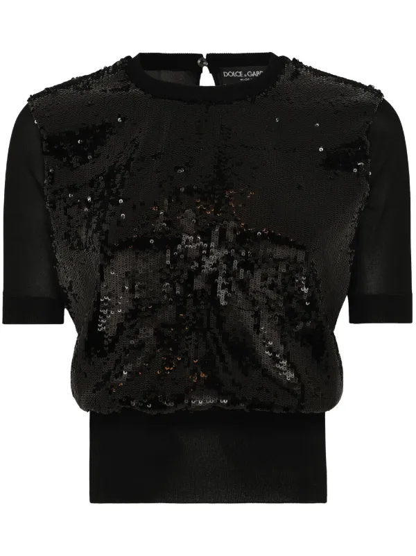 Dolce Gabbana sequin-embellished short-sleeve Top Black