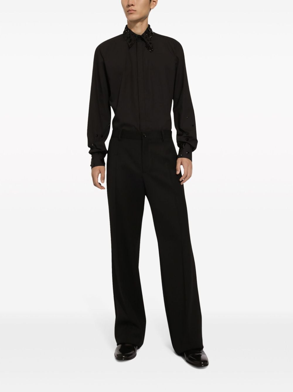 Shop Dolce & Gabbana Rhinestone-embellished Cotton Shirt In Black