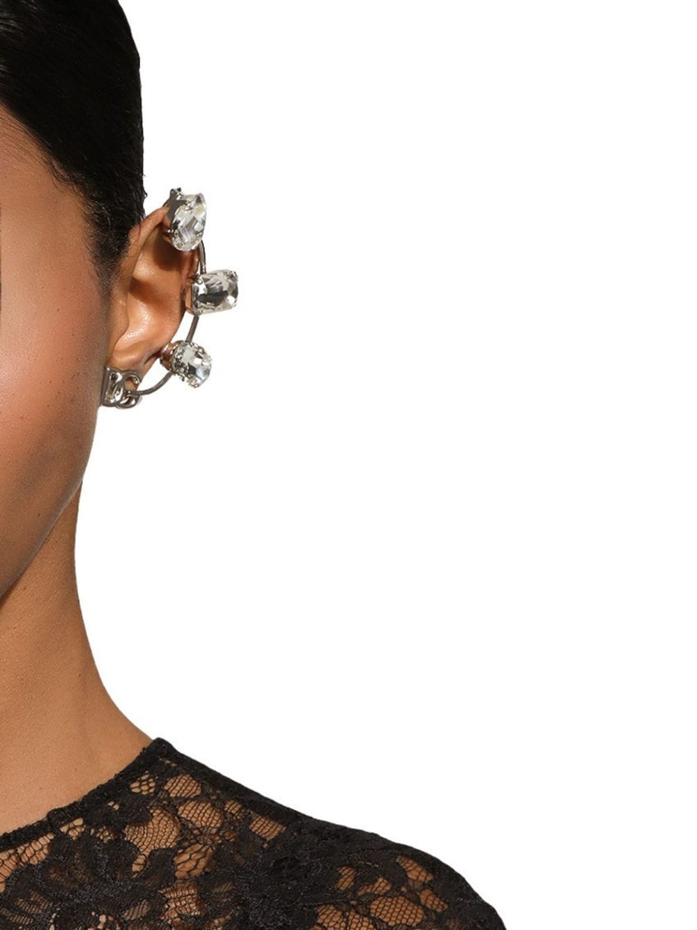 Shop Dolce & Gabbana Logo-plaque Crystal-embellished Ear Cuff In Silver