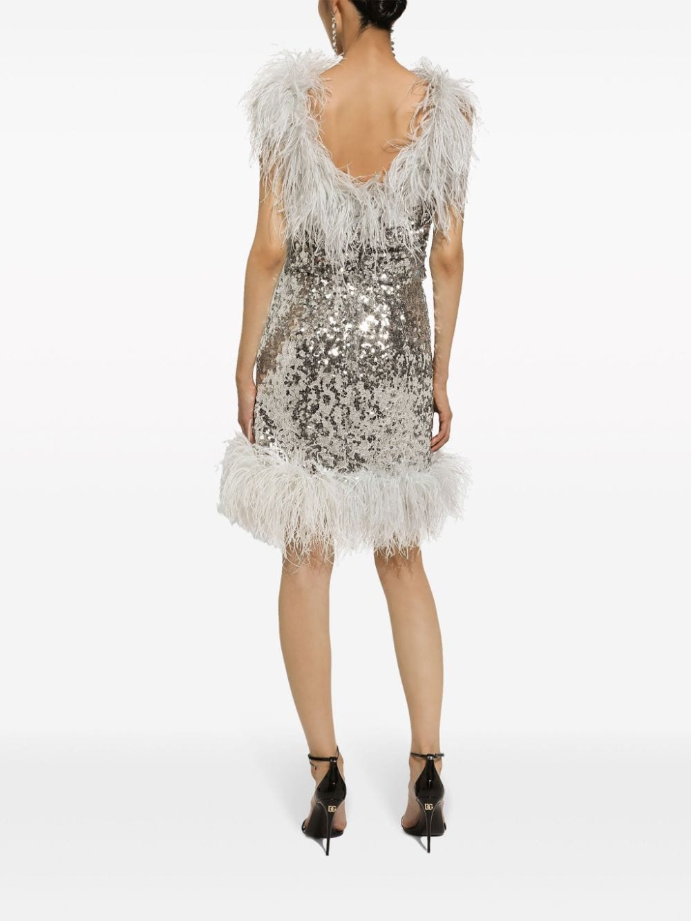 Shop Dolce & Gabbana Sequinned Wrap Minidress In Silver