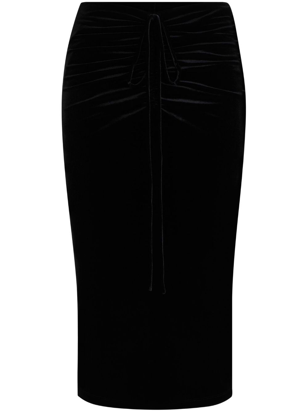 Shop Hugo Gathered Velour Pencil Skirt In Black